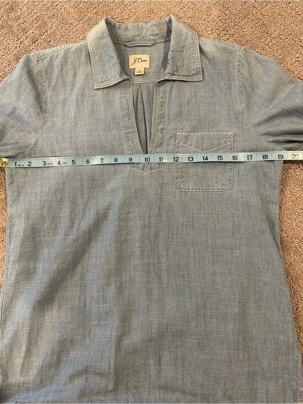 J. Crew Light Blue Chambray Popover Shirt, V-Neck, Collared, Long Sleeve, Size S - Picture 6 of 14